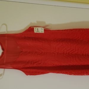 Red lace dress.